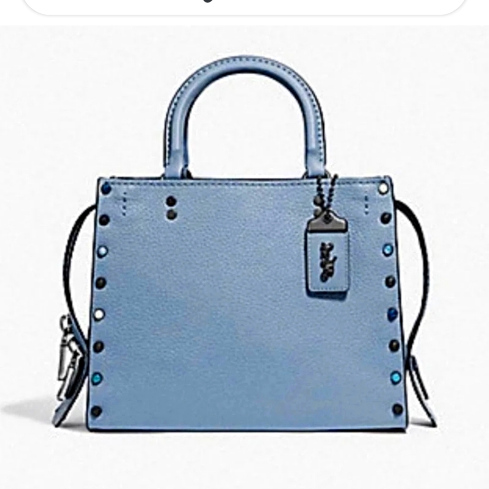 BEAUTIFUL NWT'S COACH ROUGE 25 with RIVETS SHOULDER & HANDBAG Slate Blue SOLDOUT